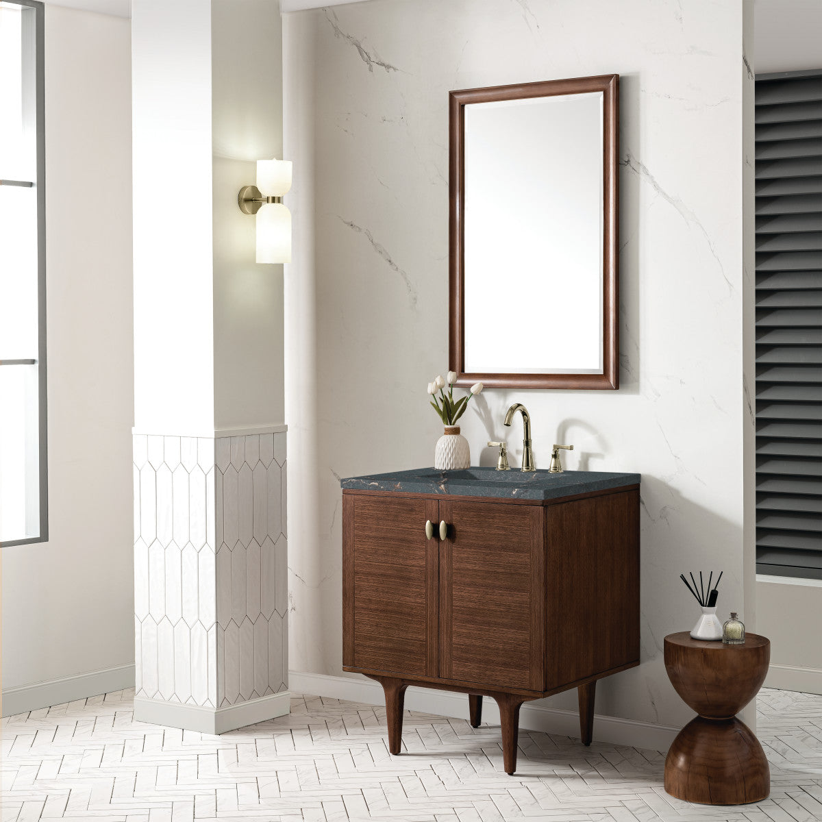 Amberly 30" Single Vanity Cabinet, Mid-Century Walnut