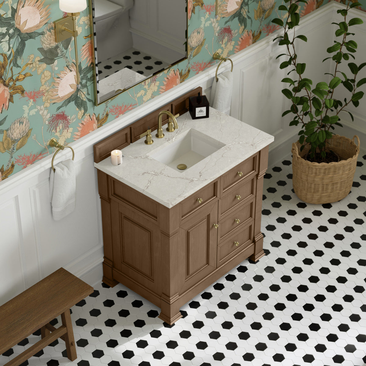 James Martin 547-V36 Brookfield 36” Single Vanity – Black Onyx / Honey Oak / Pearl Charcoal