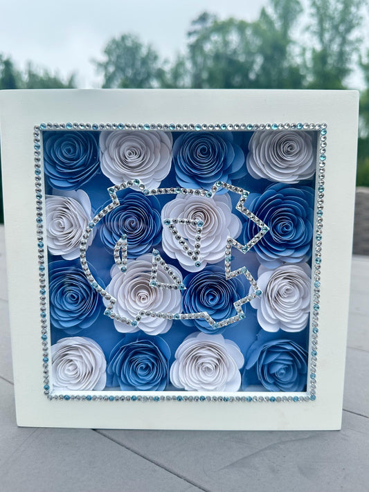 Fully Customizable: BLINGED OUT Flower Shadow Box *College Logo *Graduation Gift *Bed Party Decor *College Acceptance *High School Grad  *College Commitment
