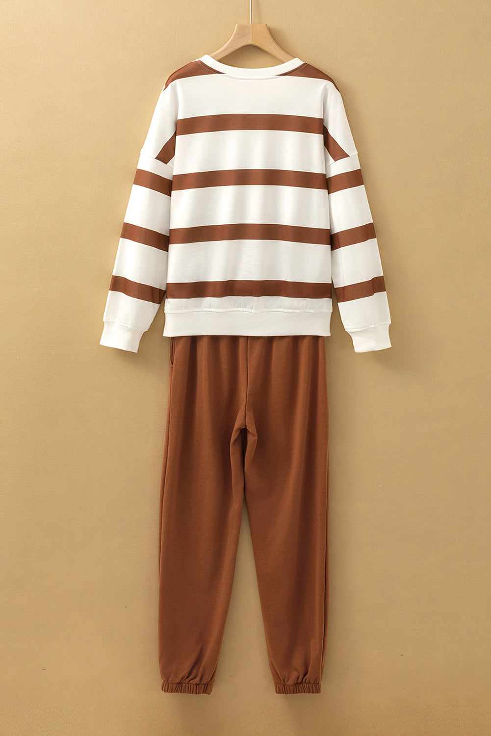 Light French Beige Striped Pullover and Joggers Set for Effortless Style