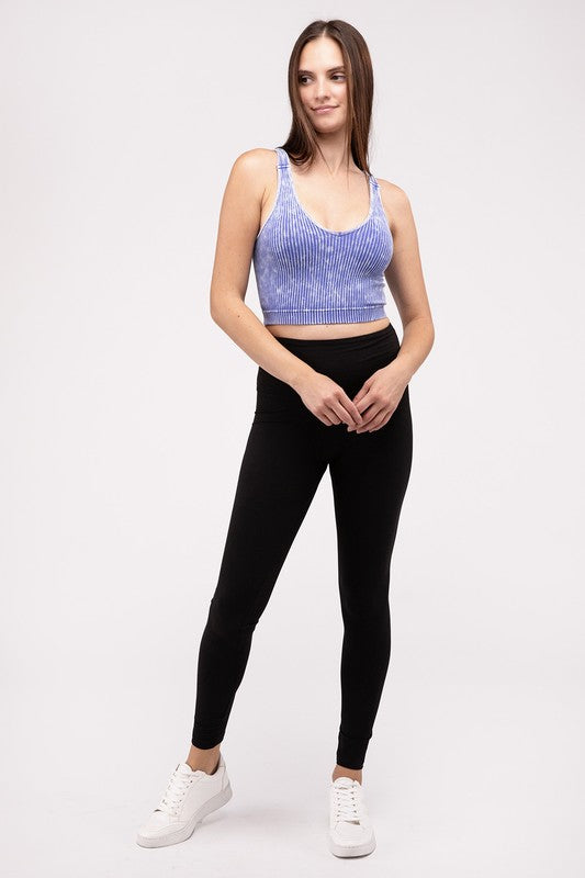 ZENANA Washed Ribbed Cropped V-Neck Tank Top