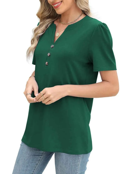 Notched Short Sleeve Women's T-Shirt - Stylish and Comfortable Design