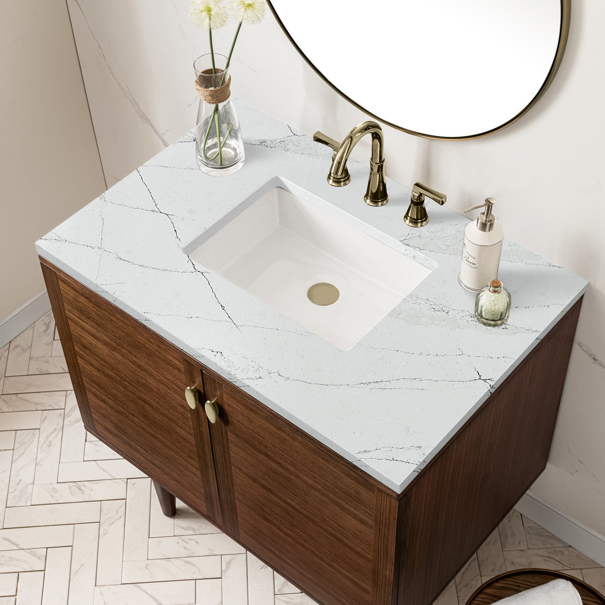 Amberly 36" Single Vanity Cabinet, Mid-Century Walnut