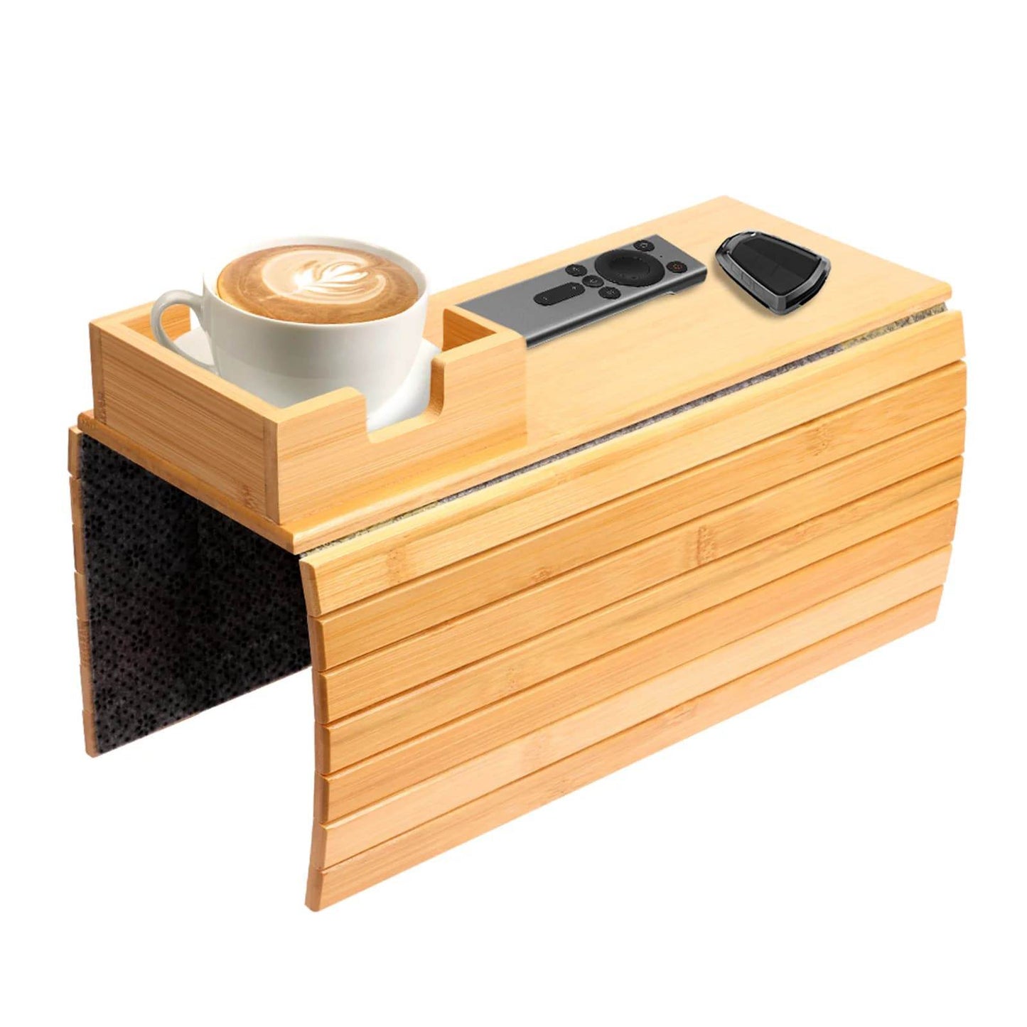 Foldable Wood Couch Cup Holder Tray for Sofa Armrest Drinks