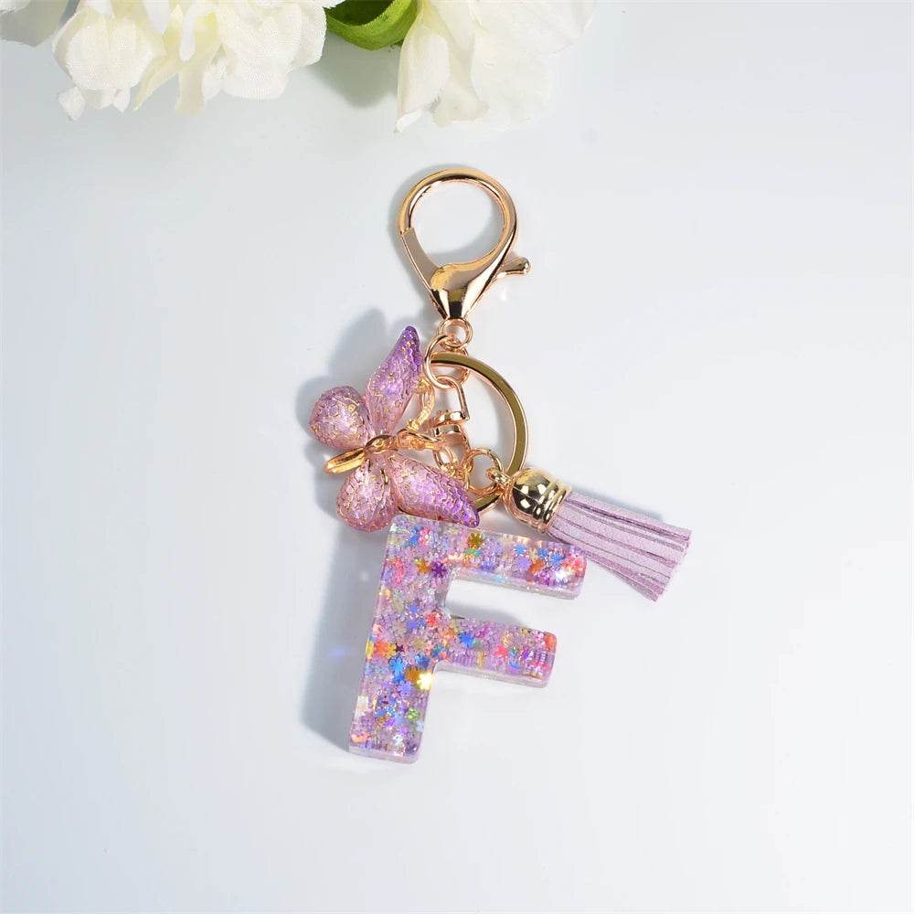 A–Z Personalized Butterfly Tassel Keychain – Custom Initial Gift for Women