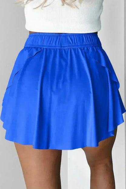 Light Green Drawstring High Waist Lined Tennis Skort