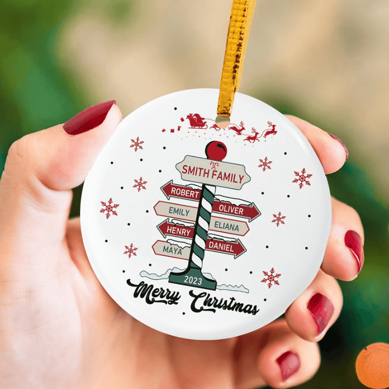 Family Christmas Tree - Circle Ceramic Ornament - Personalized Christmas Gift for Birthday, Loving, Funny Gift for Grandma/Nana/Mimi, Mom, Wife, Grandparent