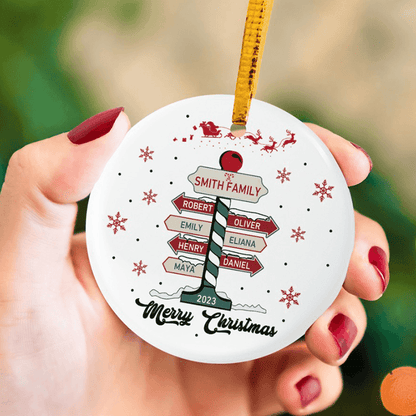 Family Christmas Tree - Circle Ceramic Ornament - Personalized Christmas Gift for Birthday, Loving, Funny Gift for Grandma/Nana/Mimi, Mom, Wife, Grandparent