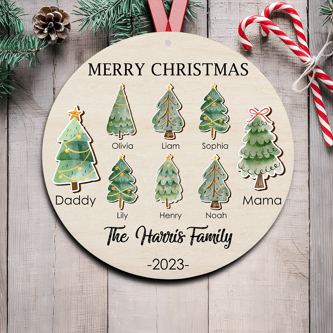 Family Christmas Tree Ornament - Personalized 2 Layers Wooden Ornament | Gifts for Family
