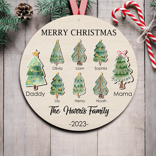 Family Christmas Tree Ornament - Personalized 2 Layers Wooden Ornament | Gifts for Family