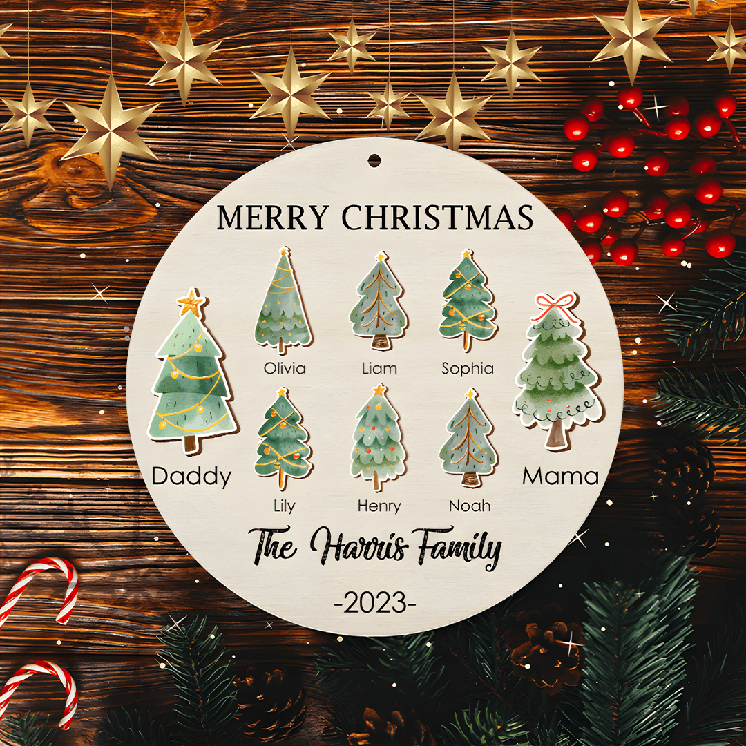 Family Christmas Tree Ornament - Personalized 2 Layers Wooden Ornament | Gifts for Family