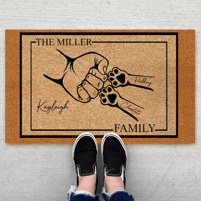 Family Pet Fist Bump - Custom Funny Doormat - Personalized Gift for Birthday, Housewarming, Homeowner, Friend, Dog Mom, Dog Dad, Dog Lovers
