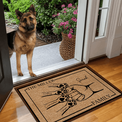 Family Pet Fist Bump - Custom Funny Doormat - Personalized Gift for Birthday, Housewarming, Homeowner, Friend, Dog Mom, Dog Dad, Dog Lovers