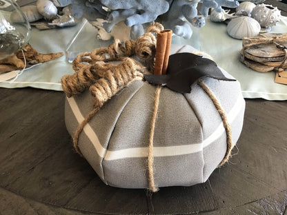 Farmhouse Grey Stripe Fabric Pumpkin-Large