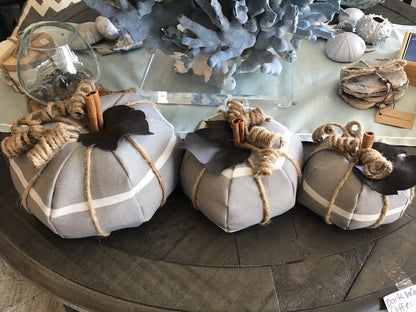 Farmhouse Grey Stripe Fabric Pumpkin-Large