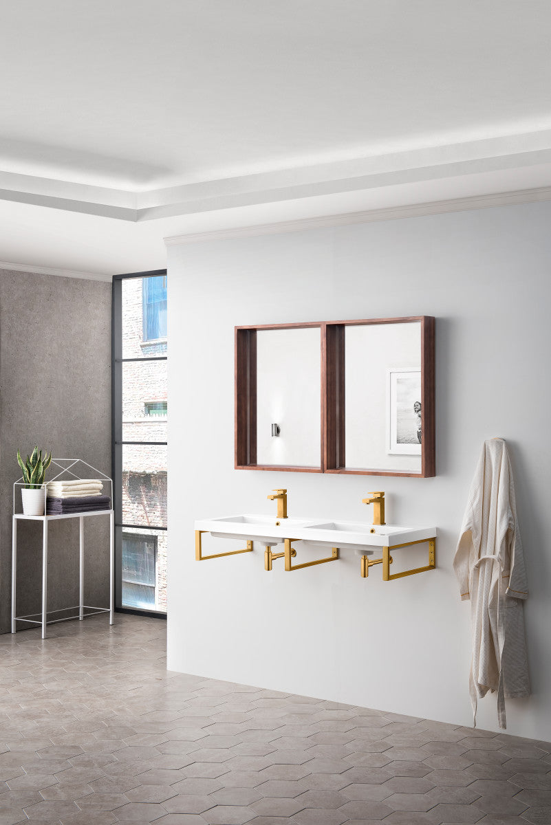 Three Boston 18" Wall Brackets, Radiant Gold w/ 47" White Glossy Composite Stone Top