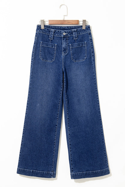 Sail Blue High Waist Women's Jeans with Wide Legs and Pockets