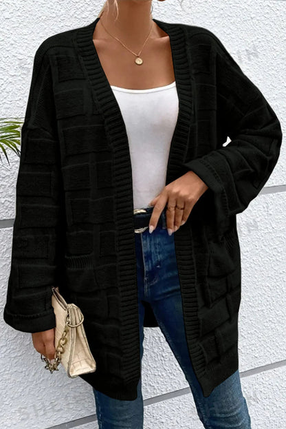 Black Solid Color Pocket Open Front Cardigan