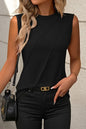 White Pleated Women's Top - Solid Color Crew Neck Design