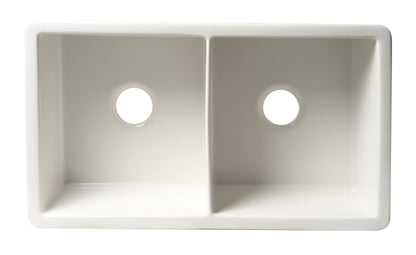 ALFI brand ABF3219DUD ABF3219DUD-W White 32" x 19" Double Bowl Fireclay Undermount / Drop In Kitchen Sink w Grid