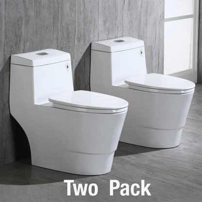 WOODBRIDGEBath T-0019, Dual Flush Elongated One Piece Toilet with Soft Closing Seat, Chair Height, Water Sense, High-Efficiency, Rectangle Button (2 -Pack)