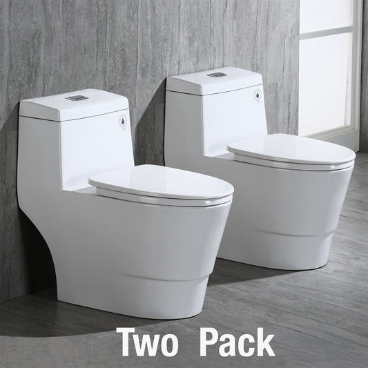 WOODBRIDGEBath T-0019, Dual Flush Elongated One Piece Toilet with Soft Closing Seat, Chair Height, Water Sense, High-Efficiency, Rectangle Button (2 -Pack)
