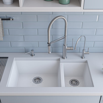 ALFI brand AB3319UM 34" Double Bowl Undermount Granite Composite Kitchen Sink