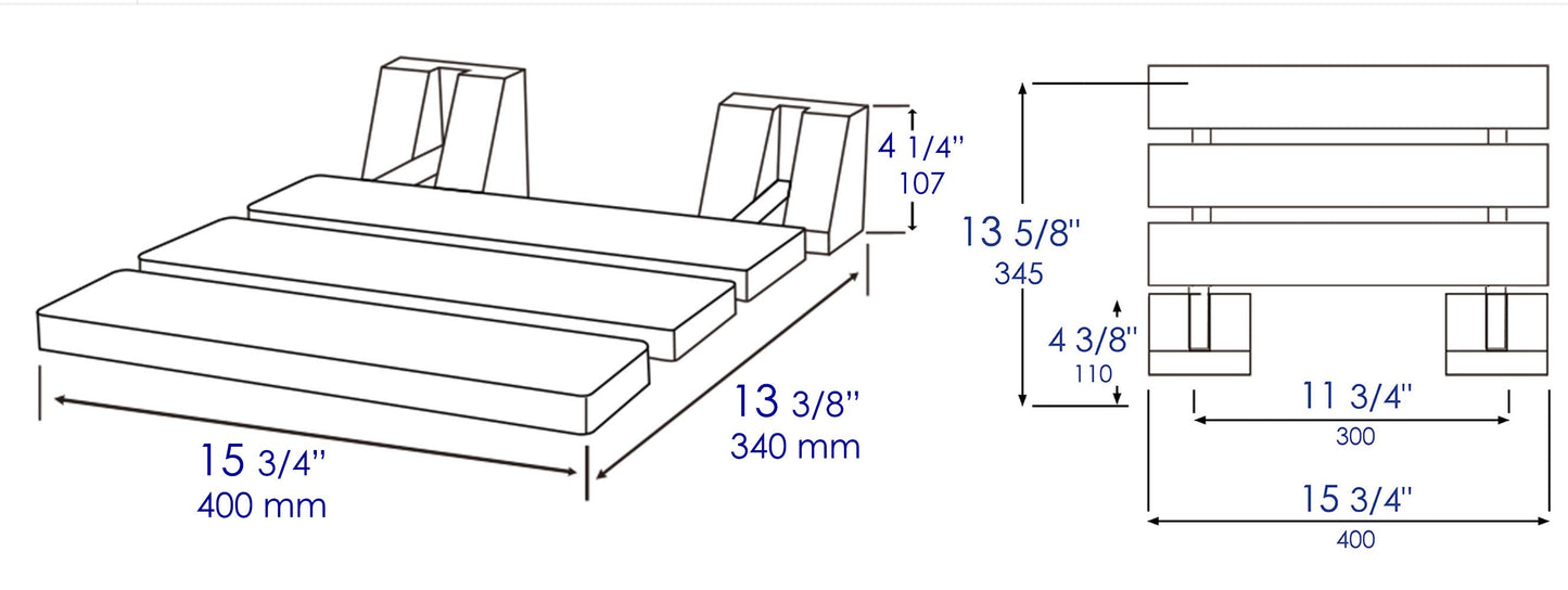 ALFI brand ABS16S 16" Wide Foldable Teak Shower Seat with Square Hardware