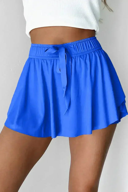 Light Green Drawstring High Waist Lined Tennis Skort