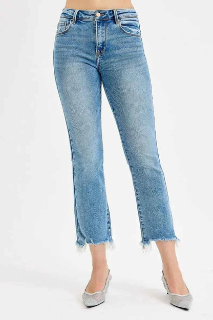 RISEN Full Size High Rise Crop Straight Slim Women's Jeans Plus Size
