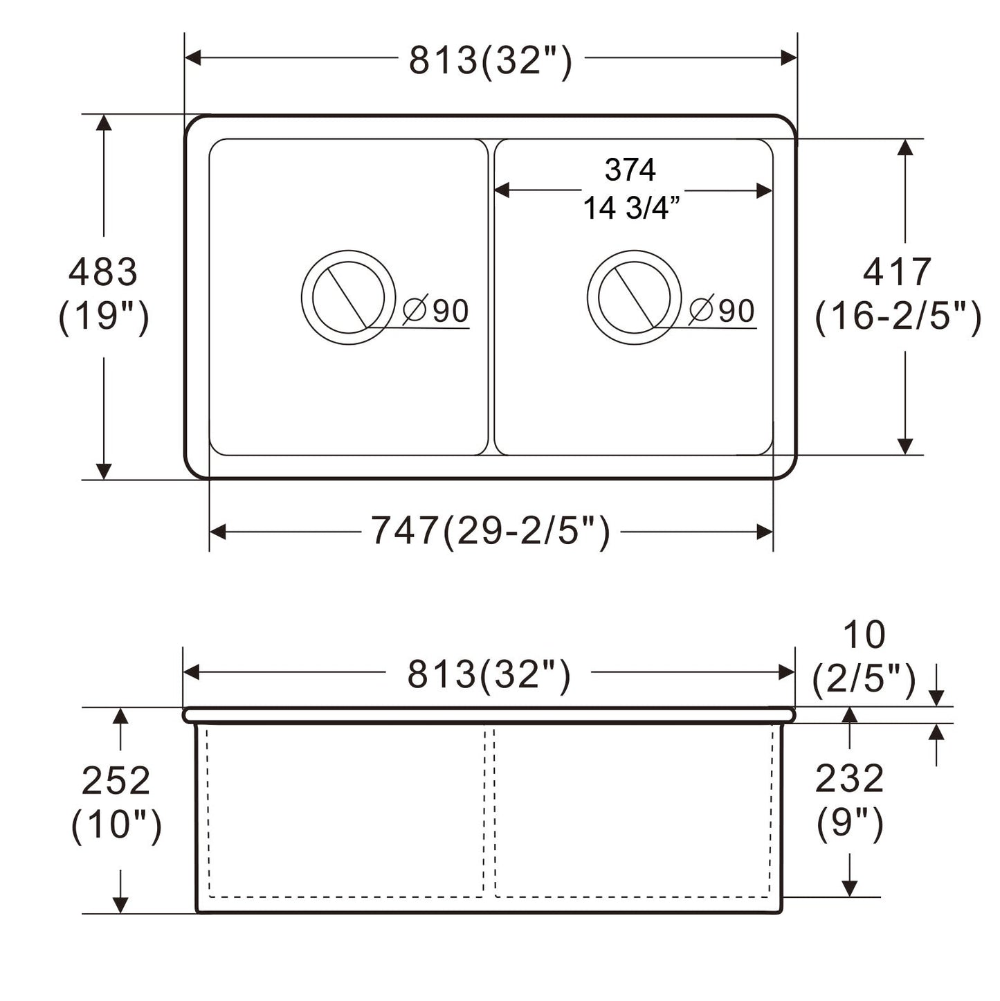 ALFI brand ABF3219DUD ABF3219DUD-W White 32" x 19" Double Bowl Fireclay Undermount / Drop In Kitchen Sink w Grid
