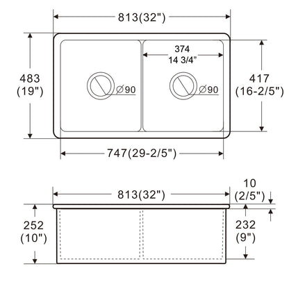 ALFI brand ABF3219DUD ABF3219DUD-W White 32" x 19" Double Bowl Fireclay Undermount / Drop In Kitchen Sink w Grid