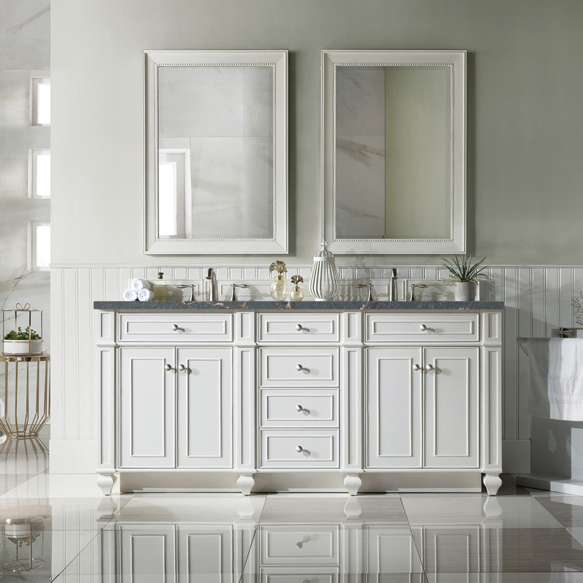 Bristol 72" Double Vanity Cabinet, Bright White