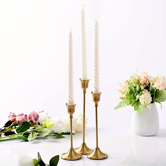 Set of 3 Brass Cone Candle Holders for Modern Decor