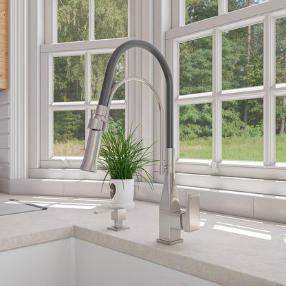 ALFI brand ABKF3023 Square Kitchen Faucet with Black Rubber Stem