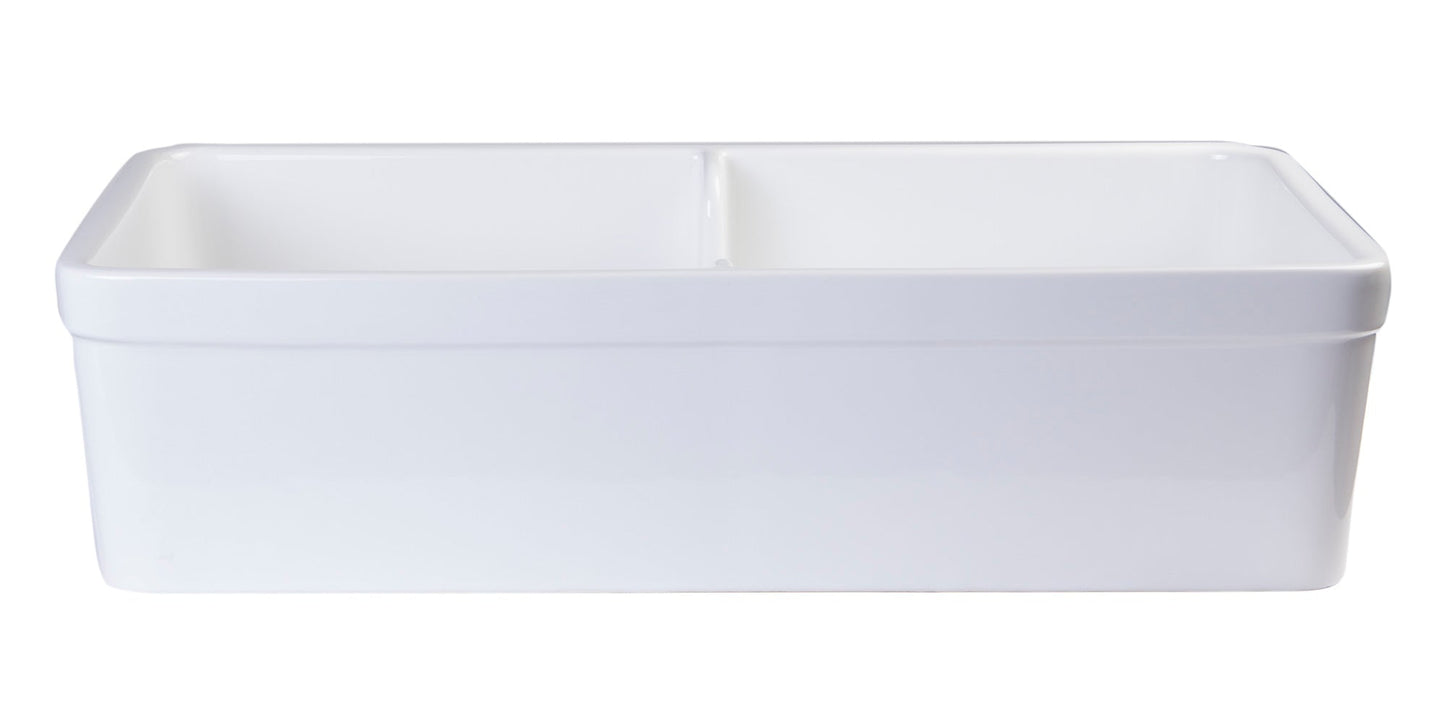 ALFI brand AB5123 AB5123-W White 32" Short Wall Double Bowl  Lip Apron Fireclay Farmhouse Kitchen Sink