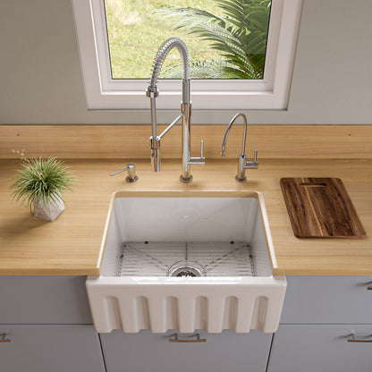 ALFI brand AB2418HS AB2418HS-B 24 inch Biscuit Reversible Smooth / Fluted Single Bowl Fireclay Farm Sink