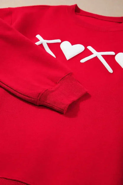 Red XOXO Heart Print Valentine Graphic Sweatshirt