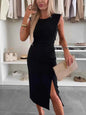 Full Size Slit Round Neck Sleeveless Dress Plus Size