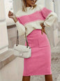Two-Tone Ribbed Knit Top and Skirt Sweater Set