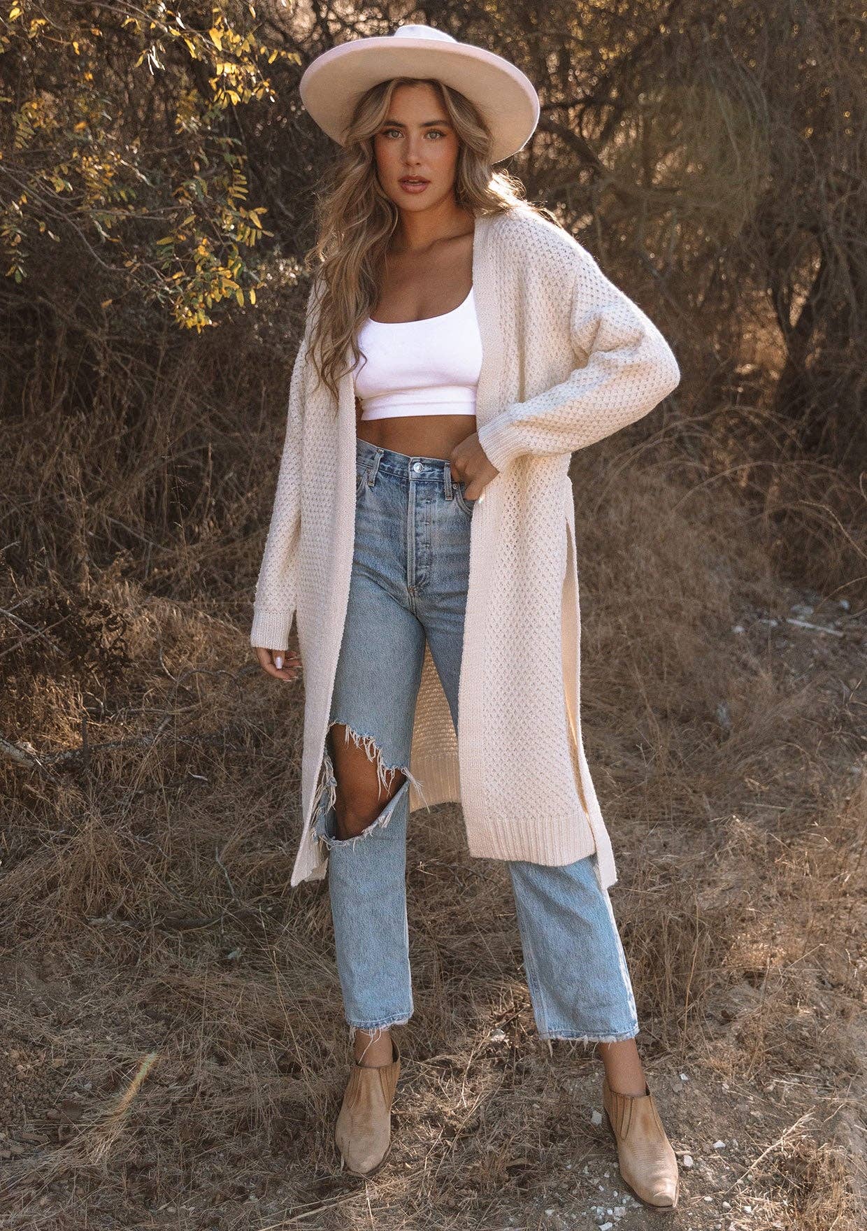 Lovestitch Long Sleeve Honeycomb Tie Front Cardigan