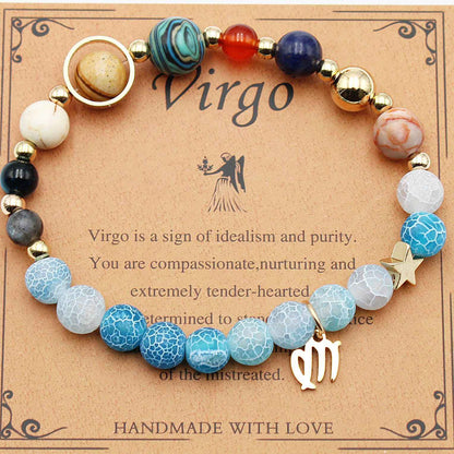 Twelve Constellations Bracelets - Natural Stone Beaded Bracelets with Eight Planet Designs