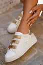 White Leopard Color Block Velcro Straps PU Leather Sneakers