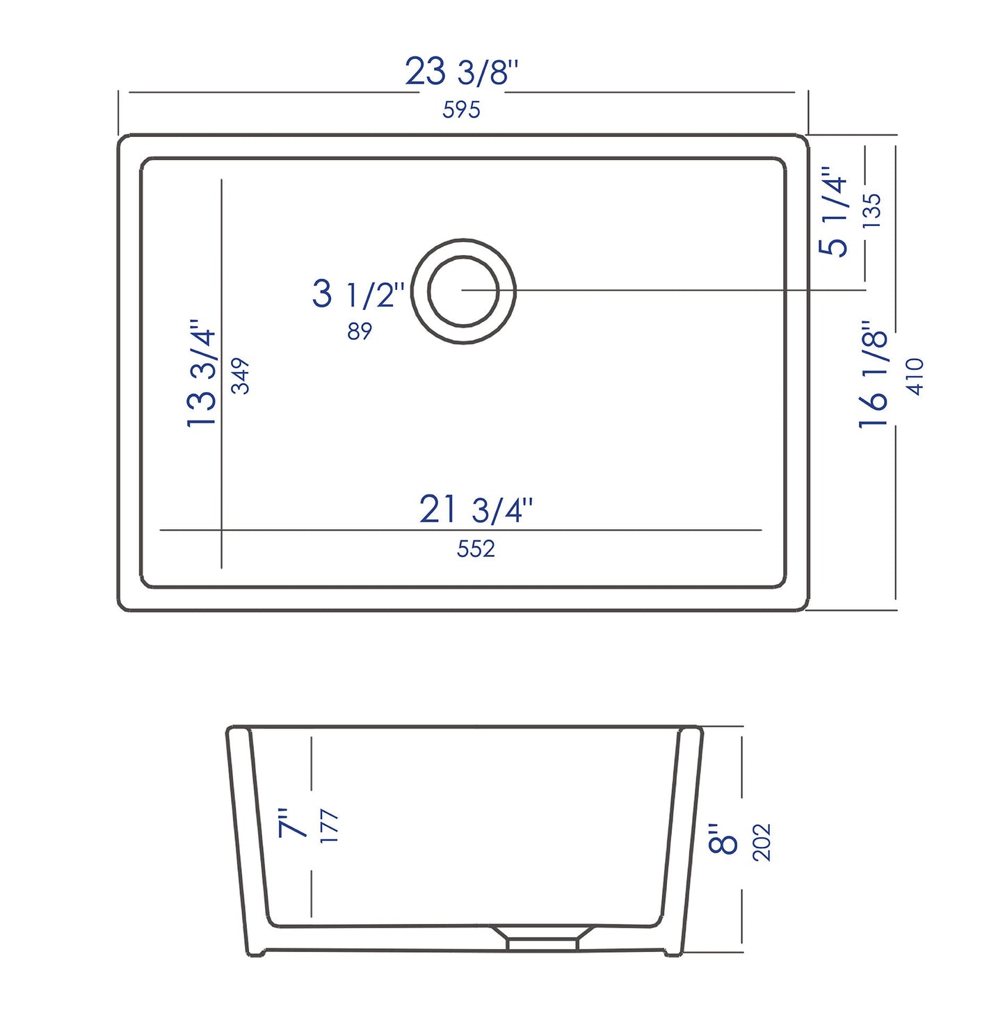 ALFI brand AB503UM AB503UM-W 24 inch White Single Bowl Fireclay Undermount Kitchen Sink