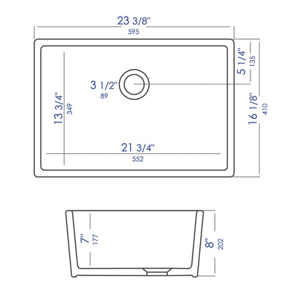 ALFI brand AB503UM AB503UM-W 24 inch White Single Bowl Fireclay Undermount Kitchen Sink
