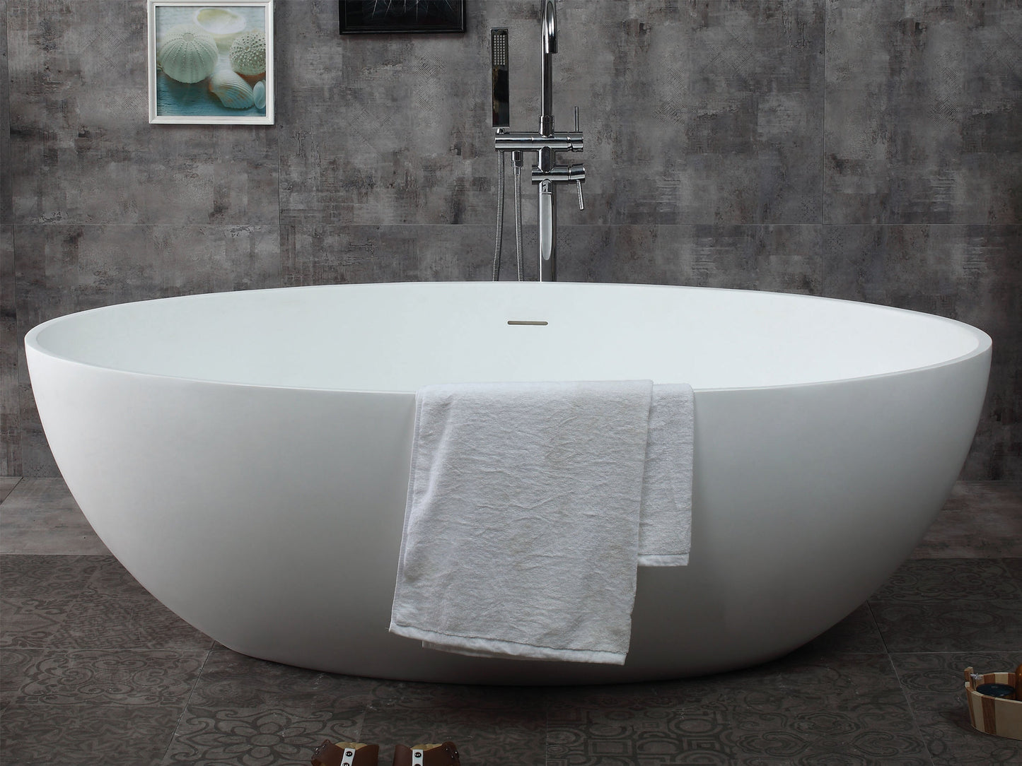 ALFI brand  AB9941 67" White Oval Solid Surface Smooth Resin Soaking Bathtub