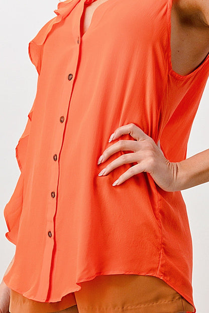 Sleeveless Button-Up Ruffle Blouse | Apparel | Kitchen + Metal