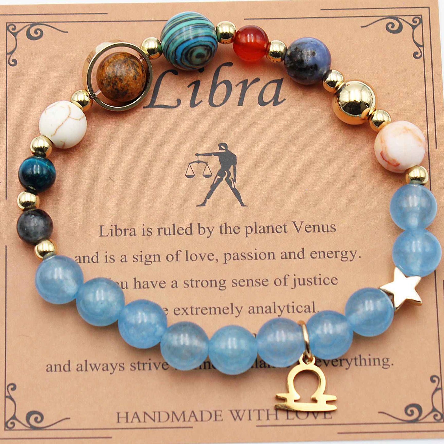 Twelve Constellations Bracelets - Natural Stone Beaded Bracelets with Eight Planet Designs
