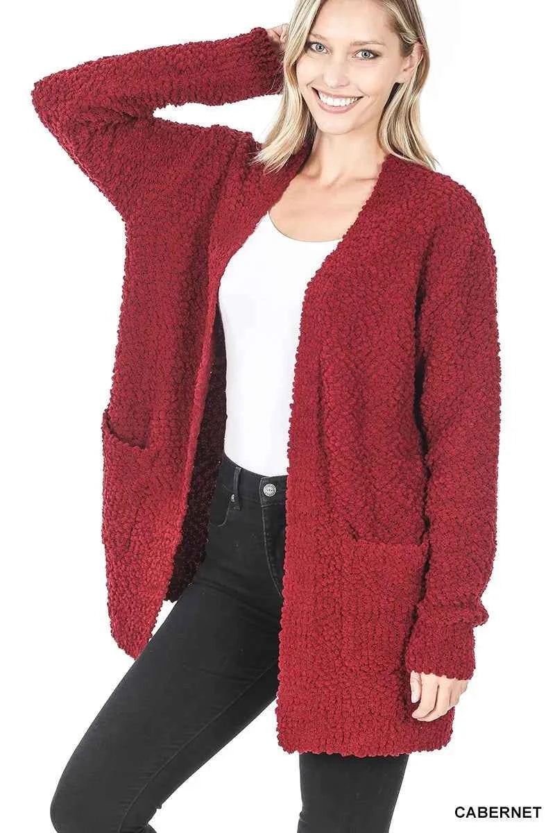 Zenana Popcorn Sweater Cardigan with Pockets - Stylish & Cozy Long Sleeve Outerwear