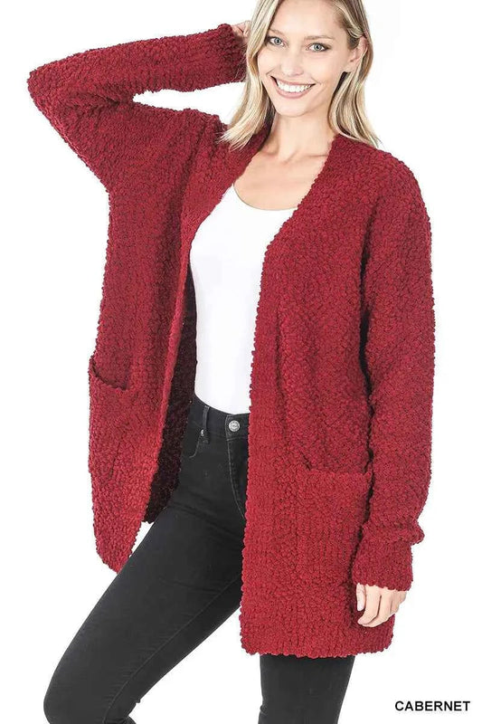 Zenana Popcorn Sweater Cardigan with Pockets - Stylish & Cozy Long Sleeve Outerwear